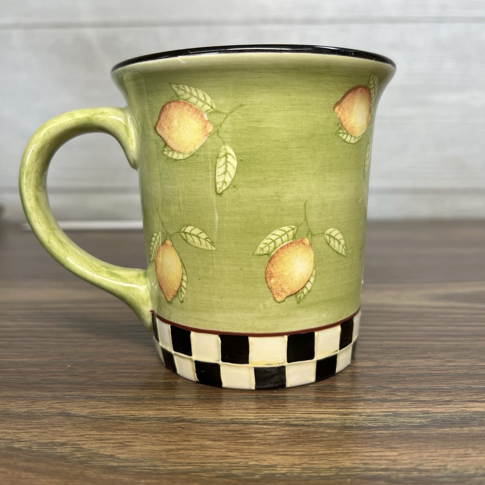 Debbie Mumm Zak Designs Classic Fruit‎ Bowl Lemon Mug Green Checkered Base